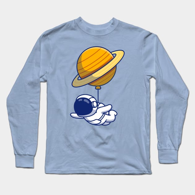 Cute Astronaut Floating With Planet Long Sleeve T-Shirt by Catalyst Labs